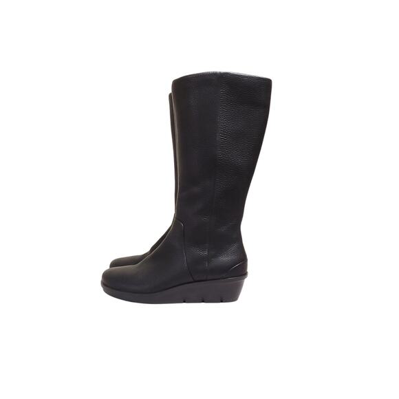 ECCO Black Pebbled Leather Tall Wedge Boots Sz 8 - Picture 1 of 14